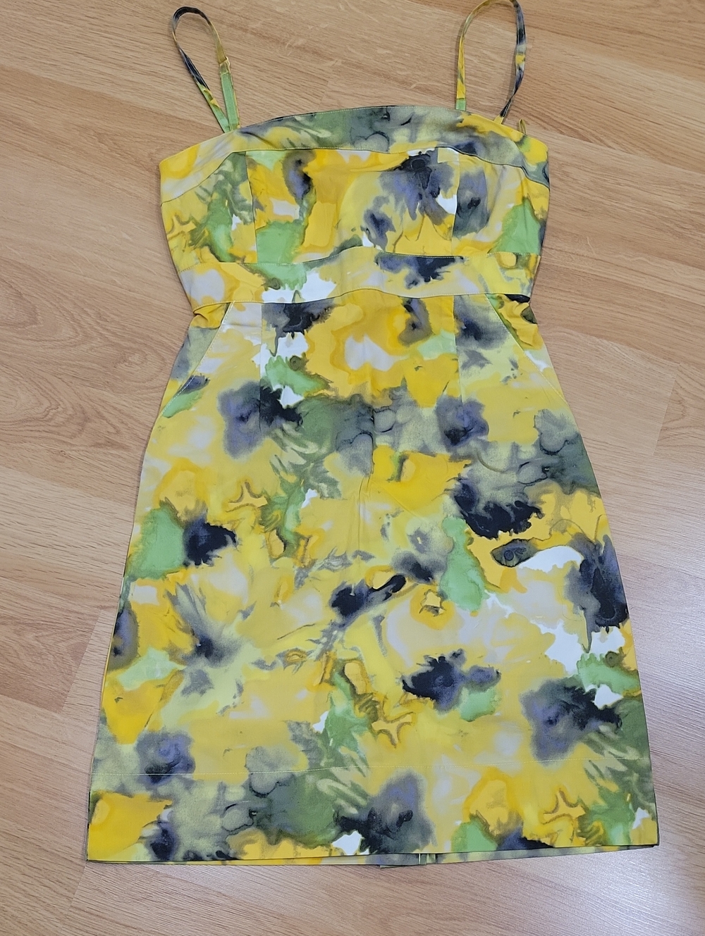 New York & Company Yellow Floral Watercolor Mini Dress